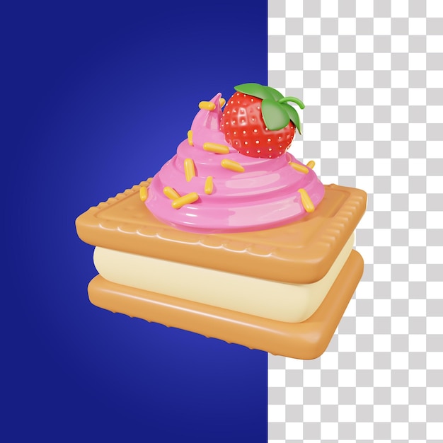 Una ilustración de un sándwich de helado de fresa con un fondo azul.