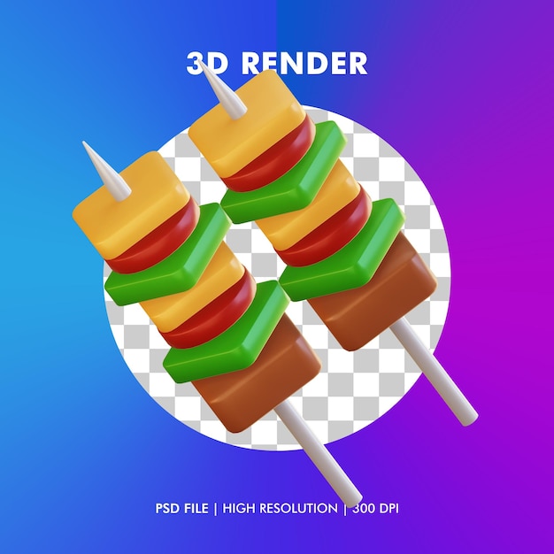 PSD ilustración satay 3d aislada