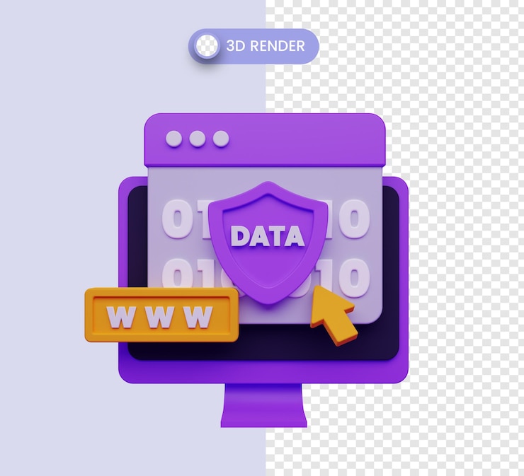 PSD ilustración de seguridad web 3d con código binario con protección de internet