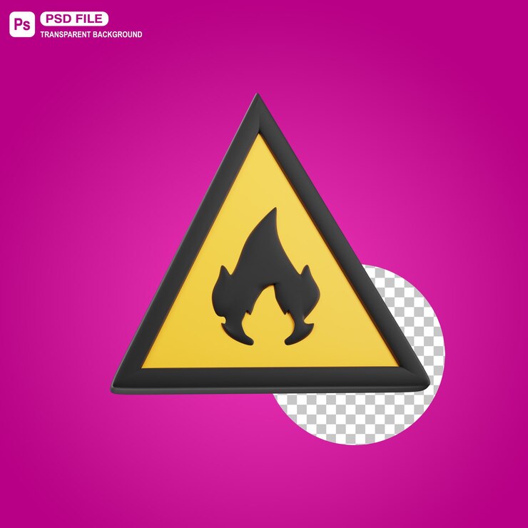PSD ilustración de señal de advertencia de llama de fuego 3d