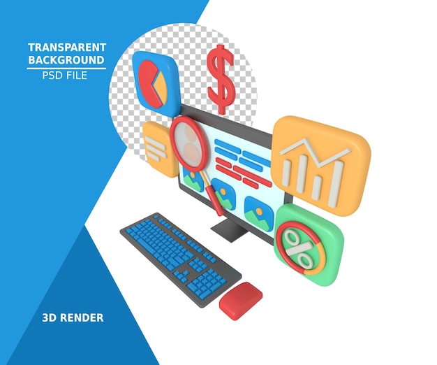 Ilustración sobre el análisis seo del sitio web en la computadora