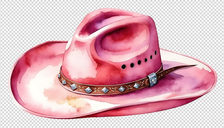 PSD ilustración del sombrero de vaquero de acuarela rosa