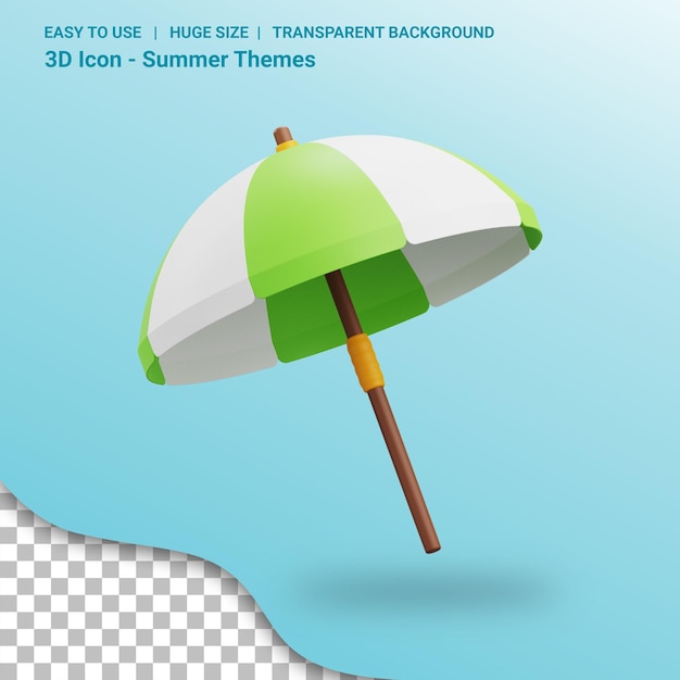Ilustración de sombrilla de playa 3d con fondo transparente