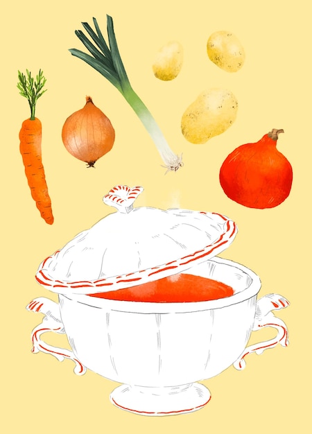 ilustración de una sopa de invierno