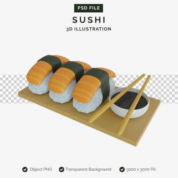 Ilustración de sushi en 3D