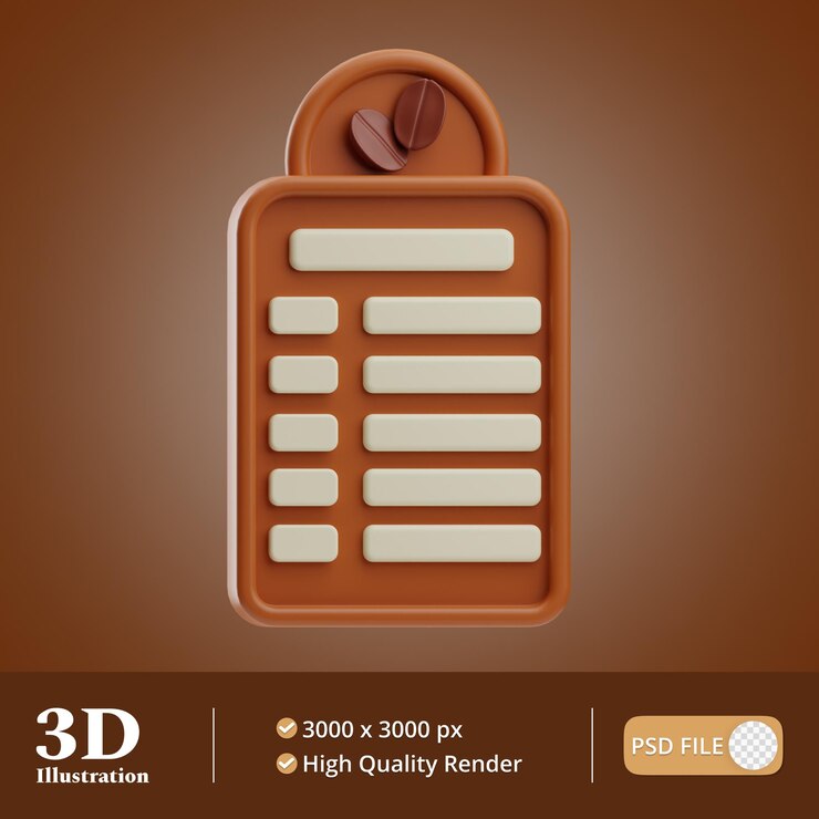 PSD ilustración de tablero de letrero de objeto de café 3d