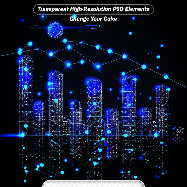 PSD ilustración de tecnología futurista luces con las líneas de circuito y la ciudad