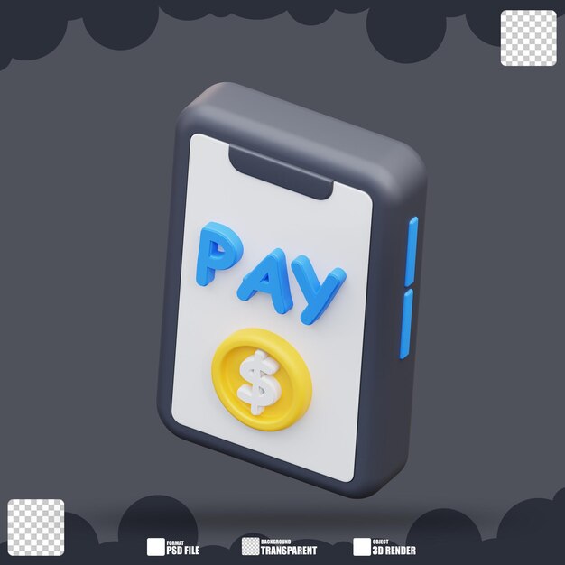 Ilustración de teléfono 3D con un botón de pago en él