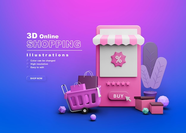 Ilustración de tienda 3d con colorido