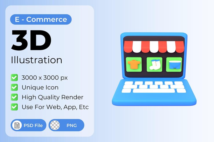 PSD ilustración de tienda en línea 3d