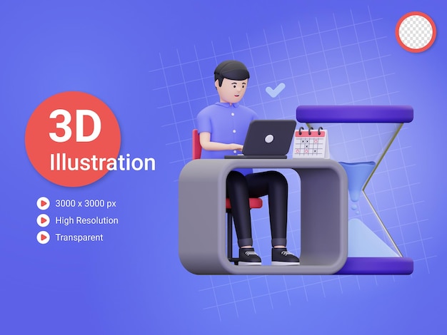 PSD ilustración de trabajo programado completo de hombre de negocios 3d