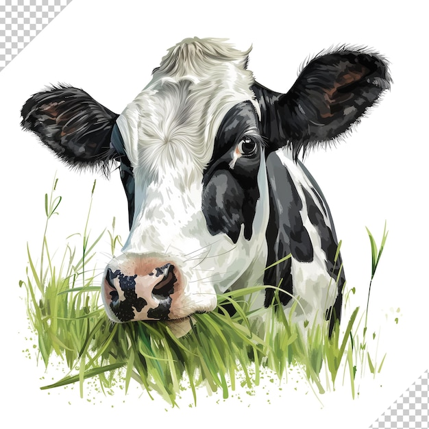PSD una ilustración de una vaca lechera comiendo hierba