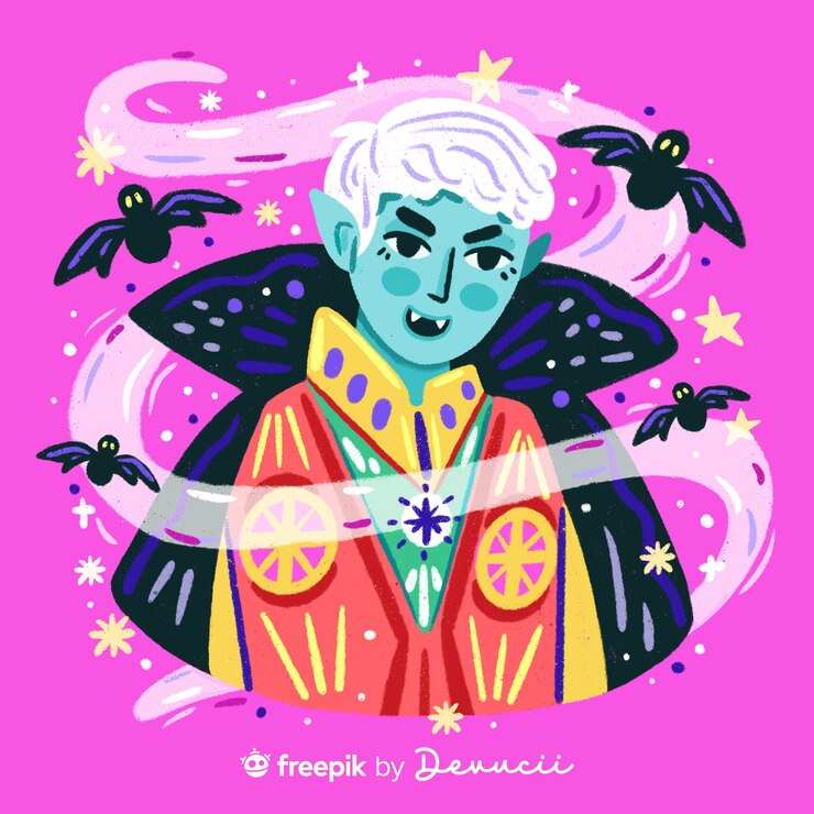 PSD ilustración de vampiro con murciélagos