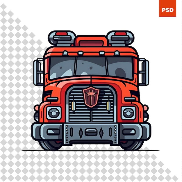 PSD ilustración de vector de camión de bomberos icono de estilo plano de camión de bomberos