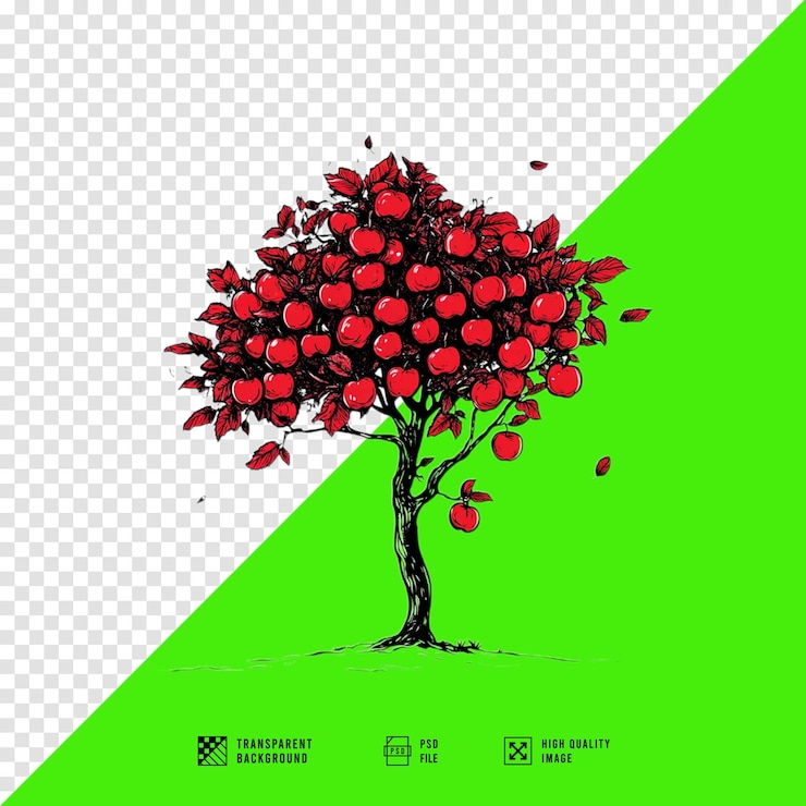 PSD ilustración vectorial de árbol de manzana archivo png transparente
