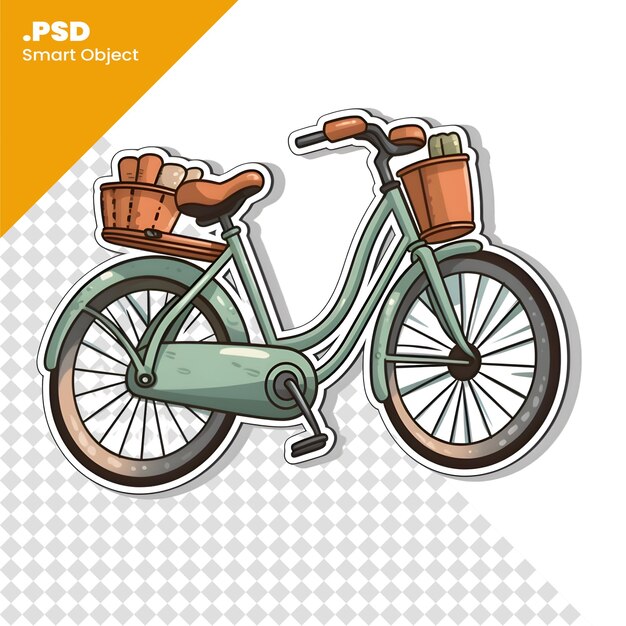 Ilustración vectorial de bicicleta antigua aislada en fondo blanco plantilla psd de estilo dibujos animados