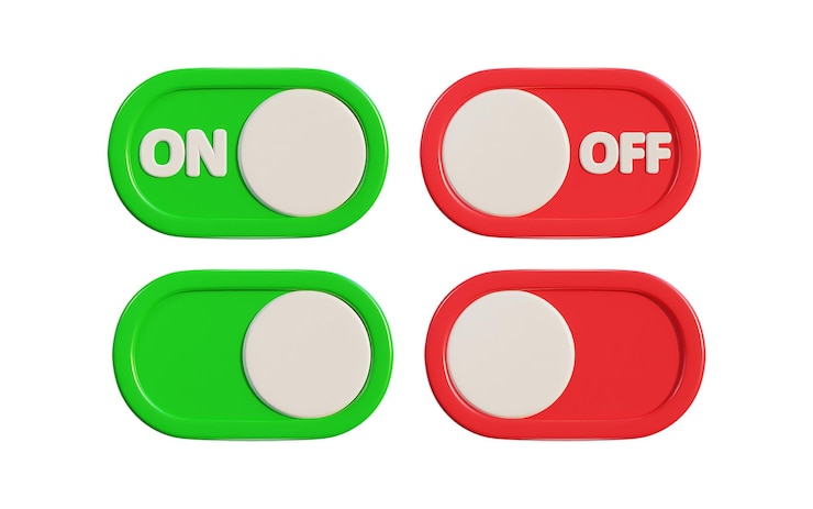 PSD ilustración vectorial de los botones de conmutación 3d para encender y apagar el icono