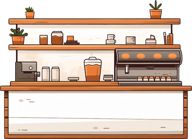 una ilustración vectorial de una cafetería con una cafetera en el estante