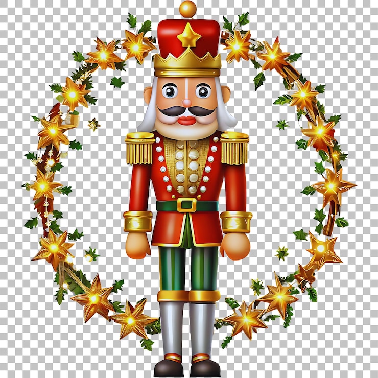 PSD una ilustración vectorial de un cascanueces con una corona y estrellas doradas