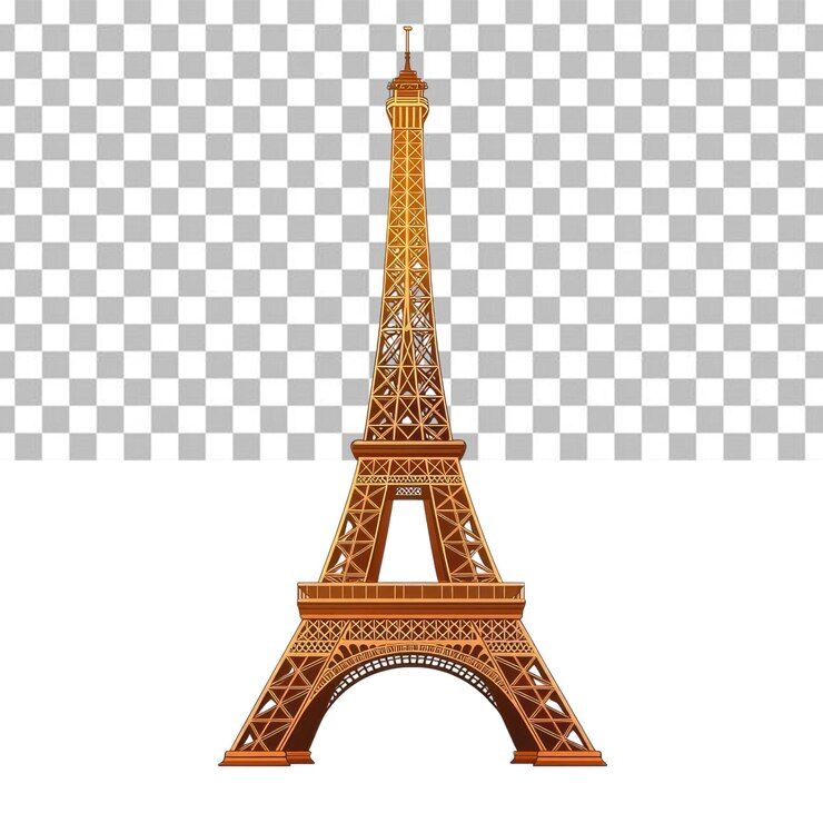 PSD ilustración vectorial de color marrón de la torre eiffel fondo blanco cuerpo completo vista frontal hig fondo alfa transparente png