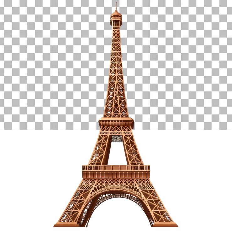 PSD ilustración vectorial de color marrón de la torre eiffel fondo blanco cuerpo completo vista frontal hig fondo alfa transparente png