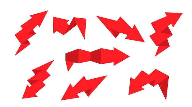 Ilustración vectorial del conjunto de flechas dobladas de resumen rojo