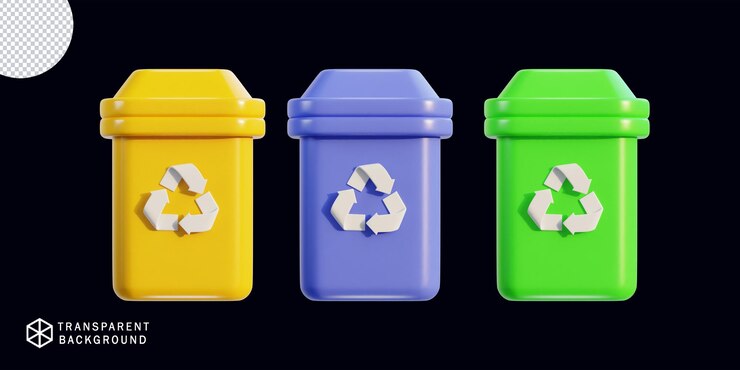 PSD ilustración vectorial del conjunto de iconos de reciclaje y basura 3d