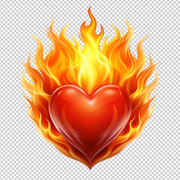 PSD ilustración vectorial de corazón en llamas en un fondo transparente