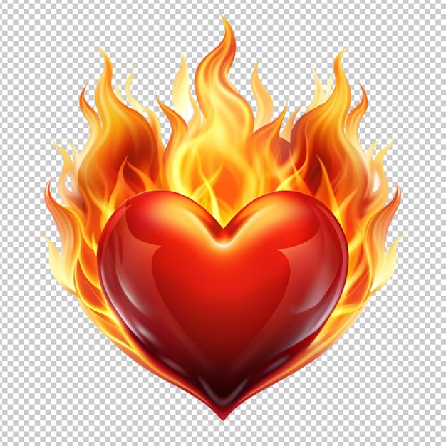 Ilustración vectorial de corazón en llamas en un fondo transparente
