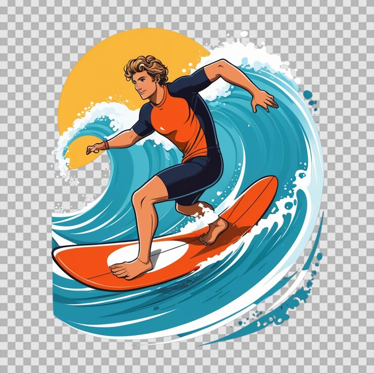 PSD ilustración vectorial de dibujos animados de surf diseño de camisetas de surf de fondo transparente