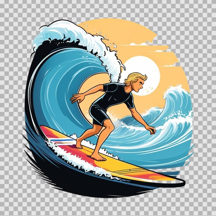 PSD ilustración vectorial de dibujos animados de surf diseño de camisetas de surf de fondo transparente