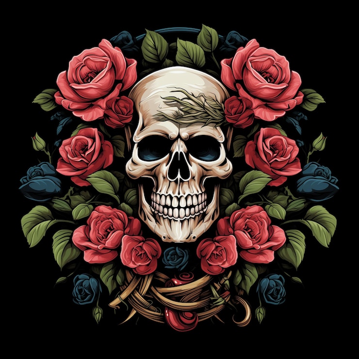 PSD ilustración vectorial de la espada de la calavera de la rosa ilustración de las existencias de fondo transparente