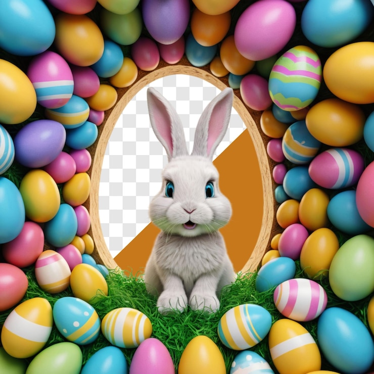 PSD ilustración vectorial de feliz fiesta de pascua con orejas de conejo de huevo pintado y flor en fondo colorido diseño internacional de celebración de primavera con tipografía para invitación de fiesta de tarjetas de felicitación