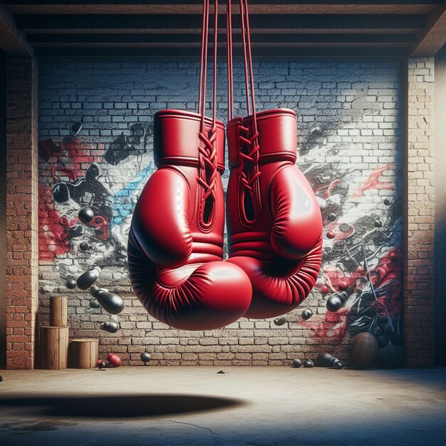 PSD ilustración vectorial hiperrealista con guantes de boxeo rojos suspendidos