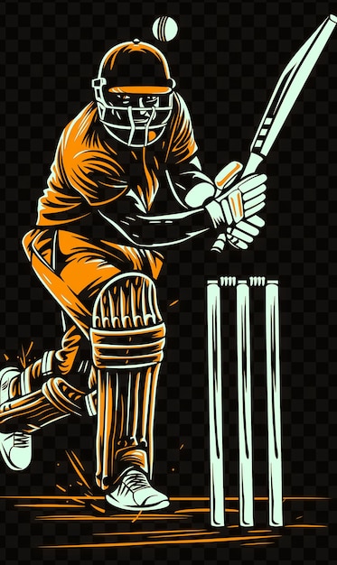 Una ilustración vectorial de un jugador de cricket con un bate y las palabras cricket en él