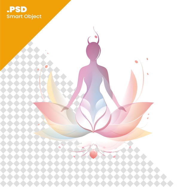 PSD ilustración vectorial de una mujer en postura de yoga de loto en una plantilla psd de fondo blanco