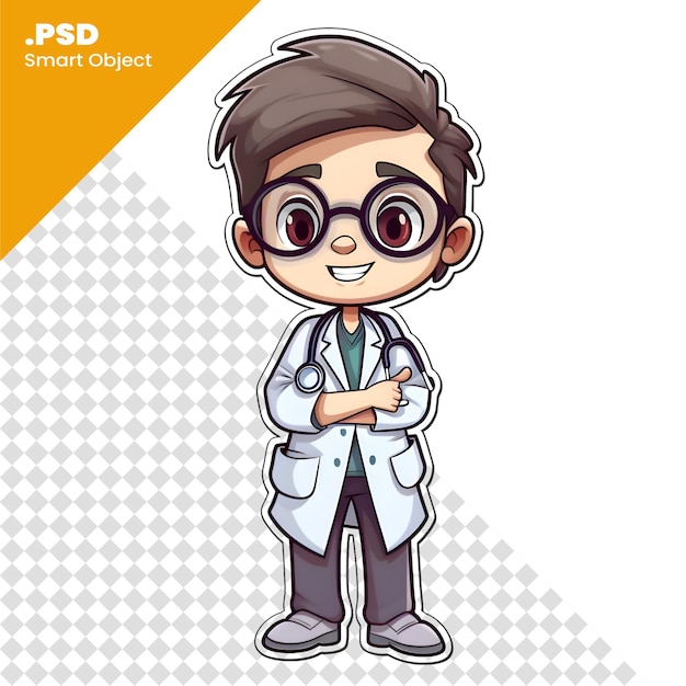 PSD ilustración vectorial de un niño vestido como médico en una plantilla psd de fondo blanco