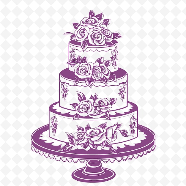 Una ilustración vectorial de un pastel de boda con flores en la parte superior
