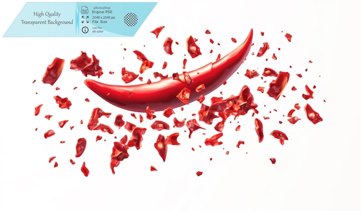 PSD ilustración vectorial de pimienta picante rompiéndose en pedazos sobre un fondo transparente