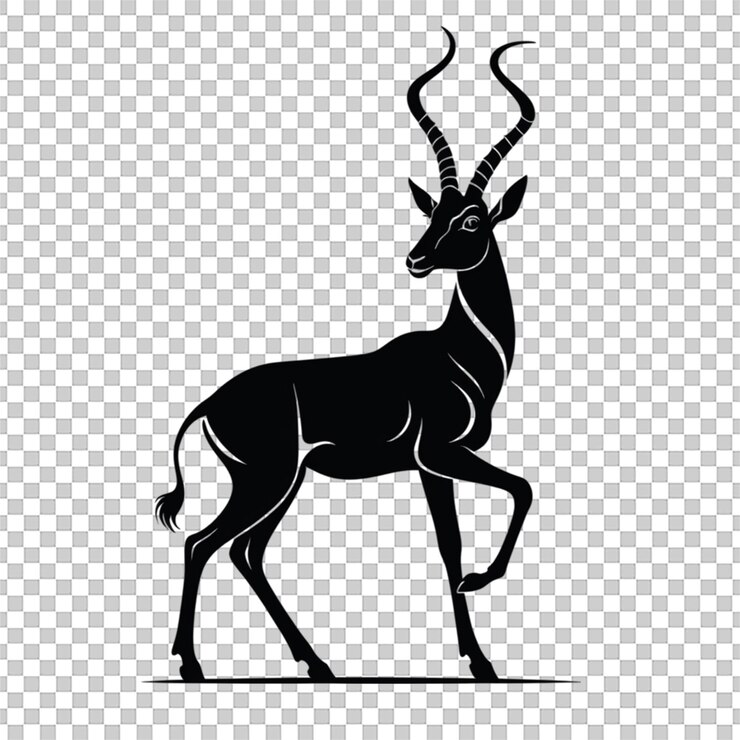 PSD ilustración vectorial de silueta de un antílope pastando aislado sobre un fondo blanco
