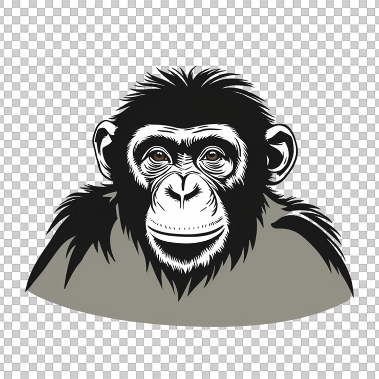 PSD ilustración vectorial de silueta de un chimpancé sentado aislado sobre un fondo blanco