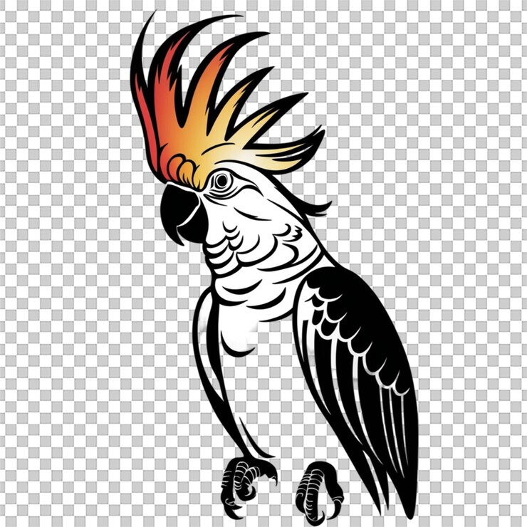 PSD ilustración vectorial de silueta de una elegante cacatúa aislada sobre un fondo blanco