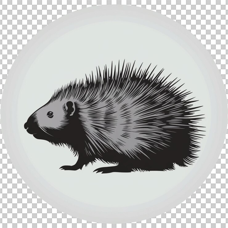PSD ilustración vectorial de silueta de un puercoespín espinoso aislado sobre un fondo blanco