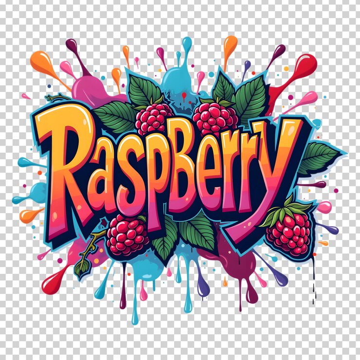 PSD ilustración vectorial vibrante de frambuesa en el estilo de arte callejero urbano tipografía colorida