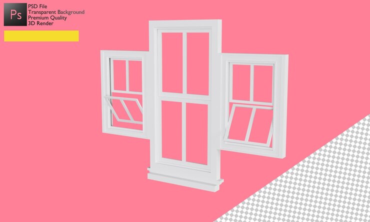 PSD ilustración de ventana 3d