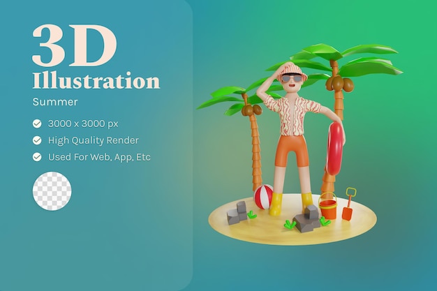 Ilustración de verano con carácter 3d.