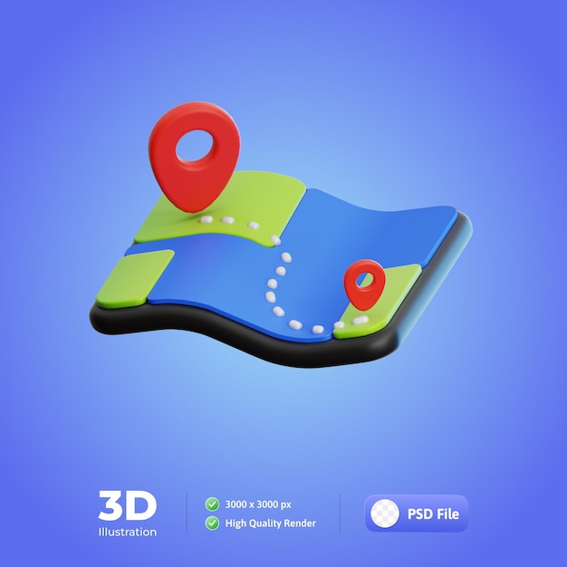 PSD ilustración de viajes en mapa 3d