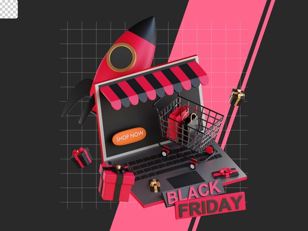 PSD ilustración de viernes negro 3d compras en línea venta flash