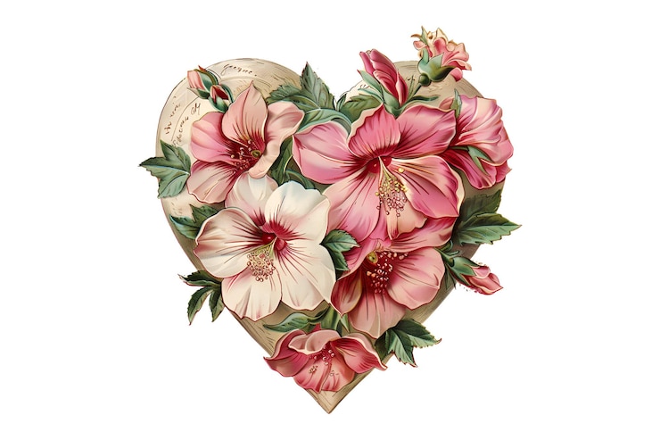 PSD ilustración vintage retro del corazón con rosas y flores