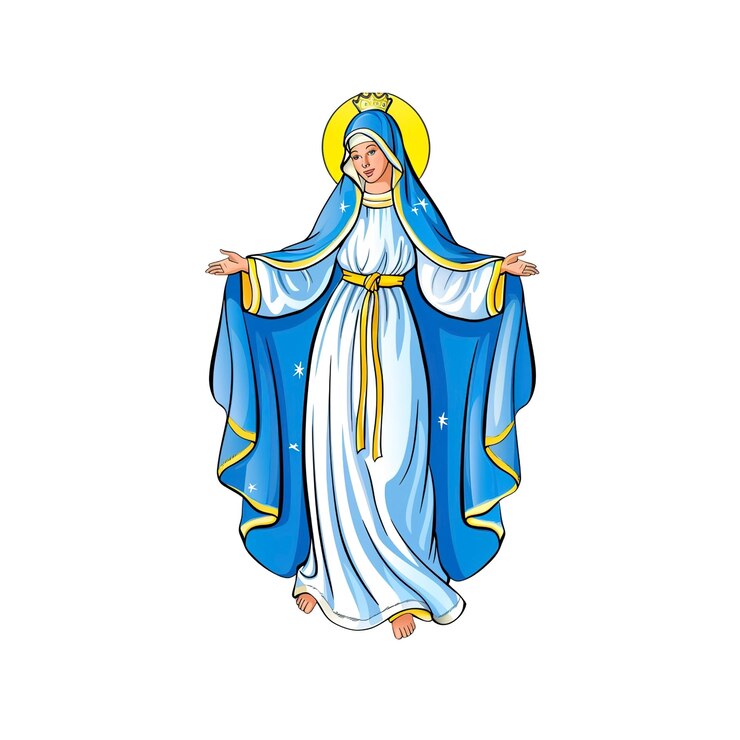 PSD ilustración de la virgen maría con la túnica azul